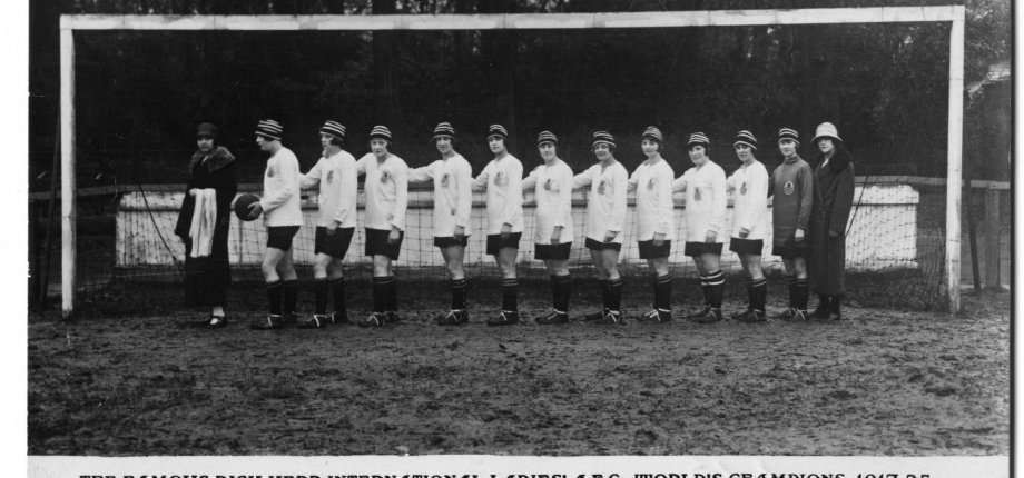 Dick Kerr Ladies, World Champions 1917-25. Lily Parr holding the ball.Copyright Lizzy Ashcroft Collection