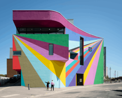 The brightly coloured exterior of Towner Museum and Art Galery